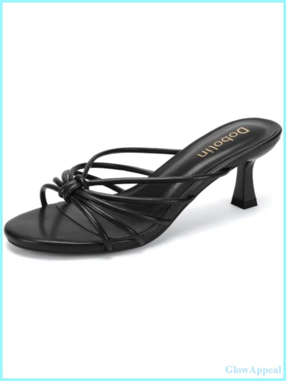 Kitten Heel Sandals Strappy Open Toe Slip On Faux Leather